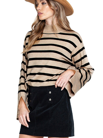 Black Friday Sonicelife Casual Striped Turtleneck Sweater Women Knitted Loose Long Sleeve Thin Pullover Sweaters Female Autumn Chic All-matching Outwear