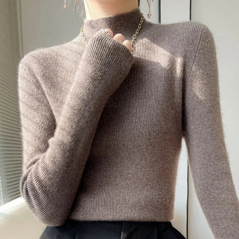 Sonicelife Solid Sweater Women Half Turtleneck Knitted Pullovers Harajuku Korean Thick Knitwear Autumn Winter Fashion Slim Jumpers