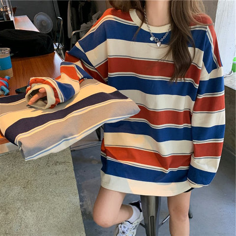 Sonicelife Vintage Striped 90s Long Sleeve Tee