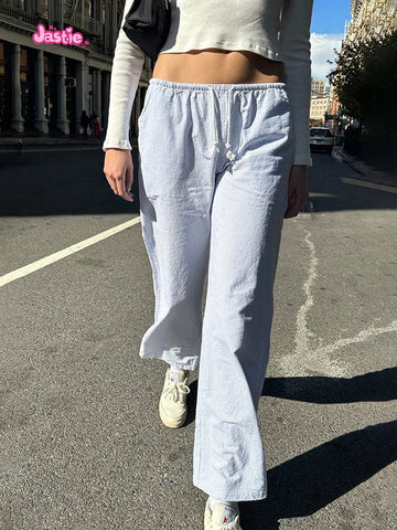 Sonicelife Sweet Pink Striped Drawstring Wide Leg Pants Women Casual High Waist Simple Streetwear Cotton Bottoms Vintage Y2K Loose Trousers