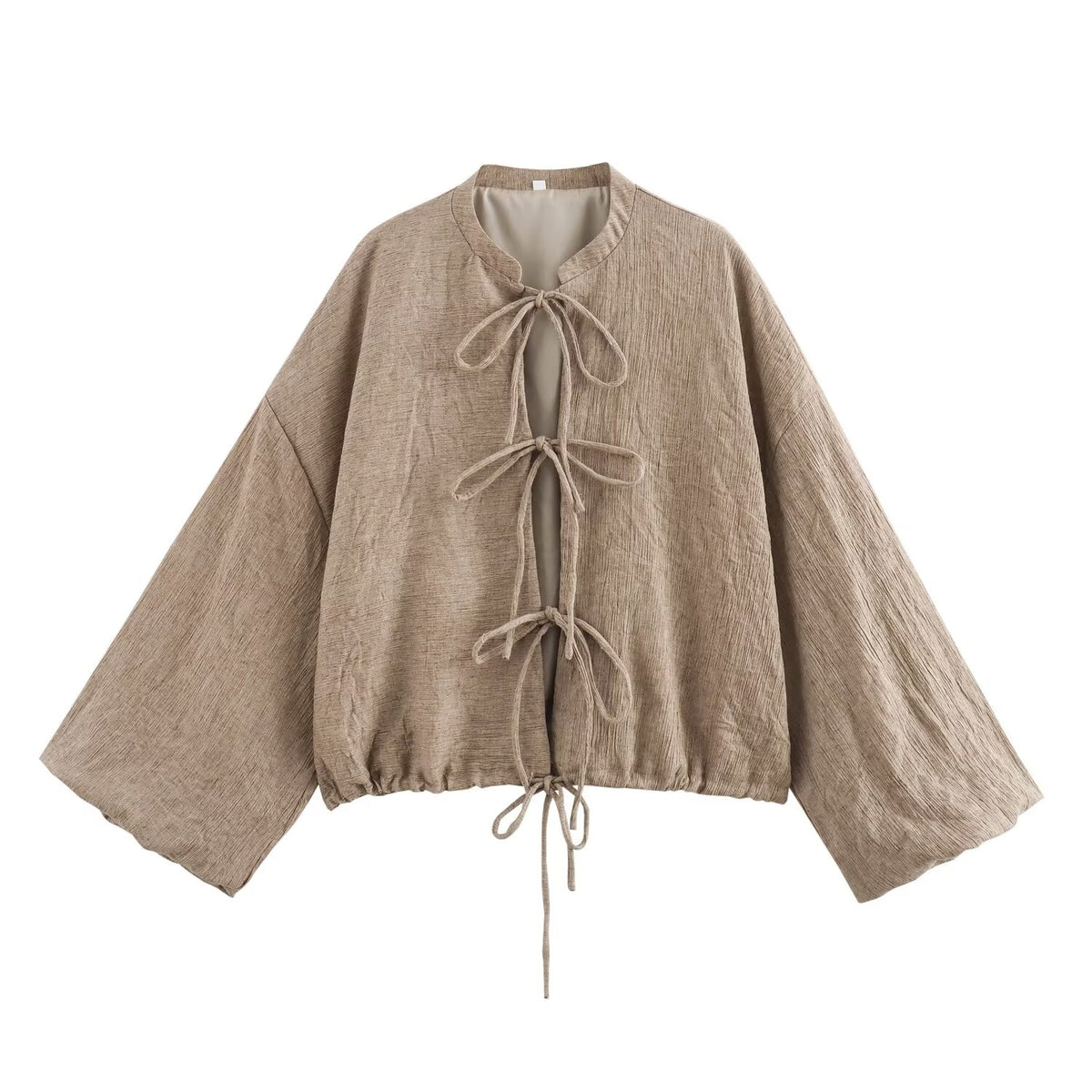 Sonicelife Chinese Style Open Front Tie Up Design Jacket for Women Round Neck Loose Casual Long Sleeved Top New