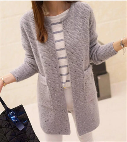 christmas outfit Sonicelife Women Spring Autumn Long Cardigan Sweater Coat Female 2025 Korean Fashion Long Sleeve Crochet Girl Knitted Jacket Tops