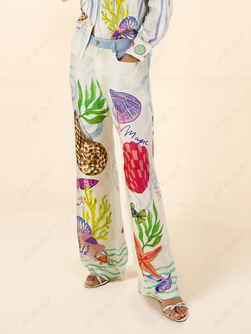 Sonicelife-Print Ocean Theme Pants