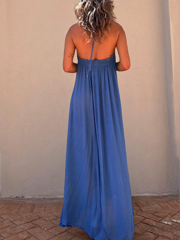 Sonicelife-Halter Neck Casual Resort Maxi Dress