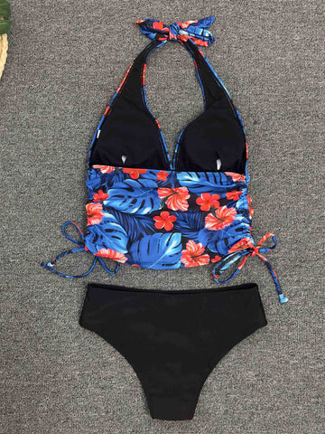 Sonicelife-Strappy Printed Split Crossover Bikini