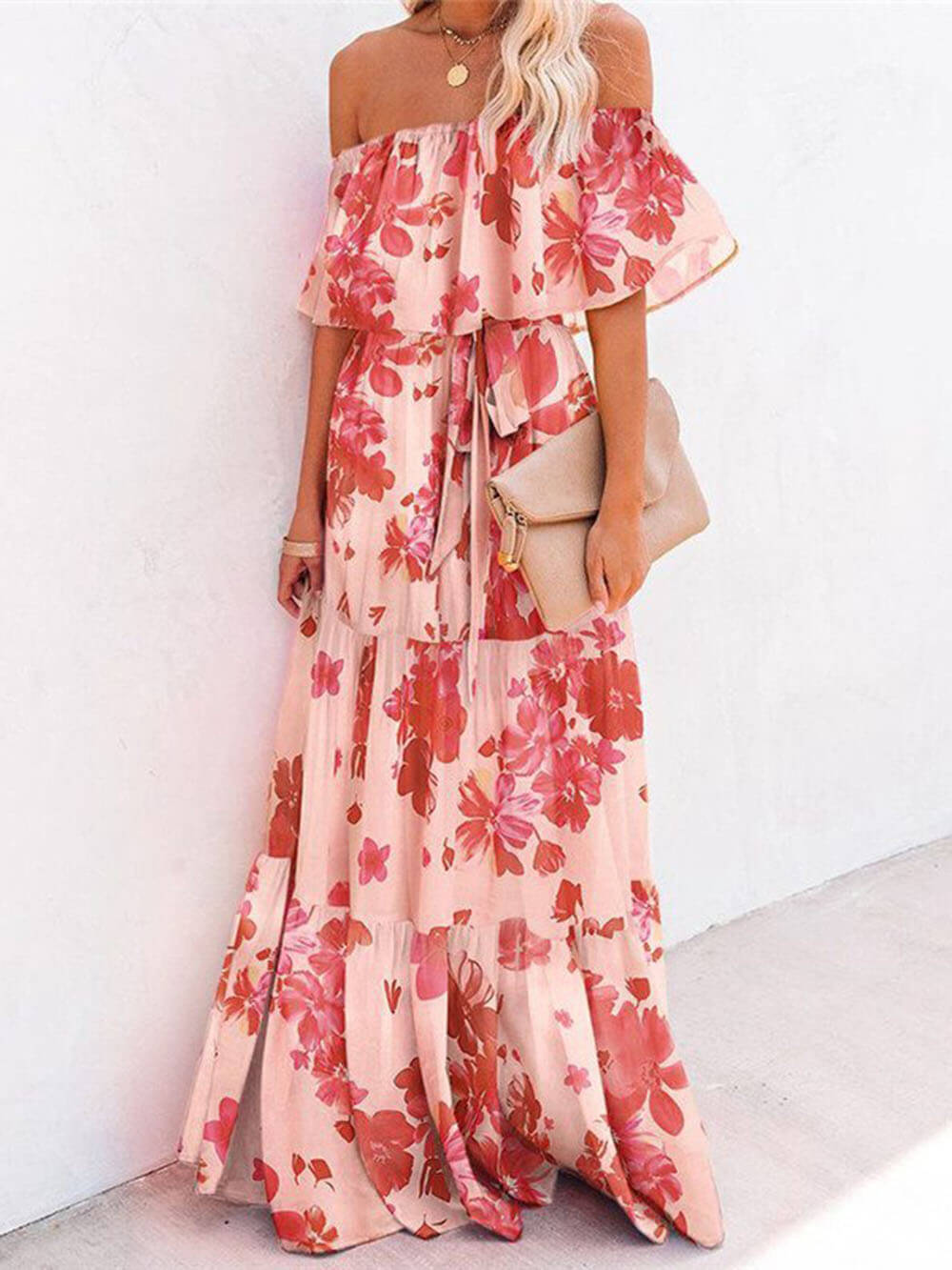 Sonicelife-Printed Wrap Maxi Dress