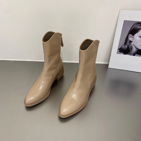 Sonicelife Booties Work Short Shoes for Woman Brown  Ankle Boots Pointed Toe Elegant with Medium Heels Footwear Trend 2025  New In Pu