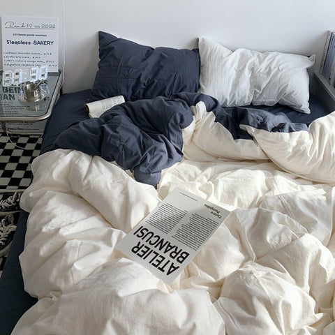 Sonicelife INS White And Blue Grey Solid Color Bedding Set Flat Bed Sheet Duvet Cover Double Full Queen King Bedclothes Pure Bedroom Linen