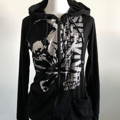 Sonicelife Streetwear BF Graffiti Hoodie 2025 Women's Clothing Vintage Fashion Causal Coats Y2k Tops Hooded Zipper Skull Korean Sweatshirts