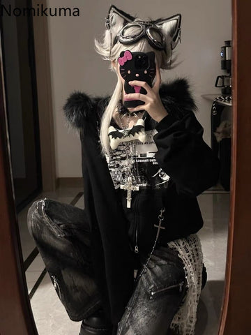 Sonicelife Hoodie Women's Hooded Fashion Sweatshirts Tops Korean Casual Y2k Jackets 2025 Ropa Mujer Streetwear Print Zipper Hoodies Coat