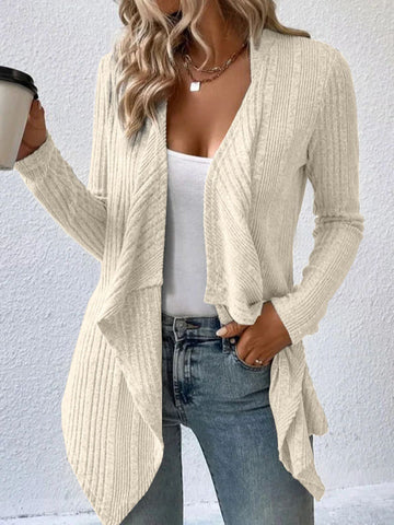 christmas outfit Sonicelife Long Sleeves Loose Solid Color Collarless Cardigan Tops