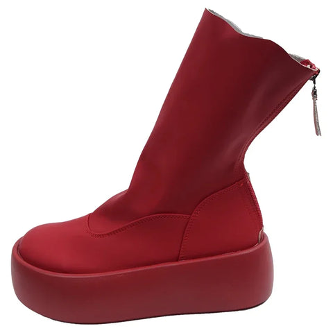 Sonicelife Heightened Thick Sole Ladies Zipper Boots 2025  Autumn Fashionable and Versatile Women's Short Boots Solid Color Simple Red Boot