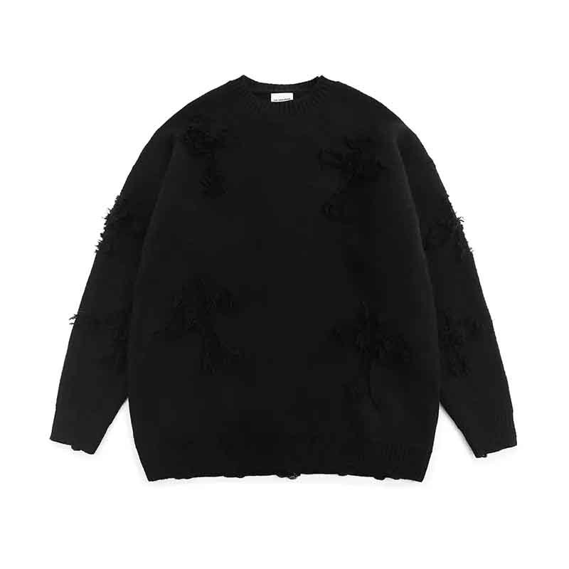 Black Friday Sonicelife Fall Long Sleeve Hole Knit Sweaters Women Y2K Fashion Streetwear Tassels O Neck Solid Pullovers Bf Korean Oversized Loose Jumper