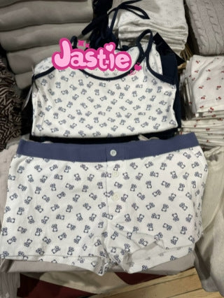 Sonicelife Cute Bear Print Hot Girl Homewear Shorts For Summer New Patchwork Navy Blue Cotton Pant Three Button Tight Y2K Women Shorts