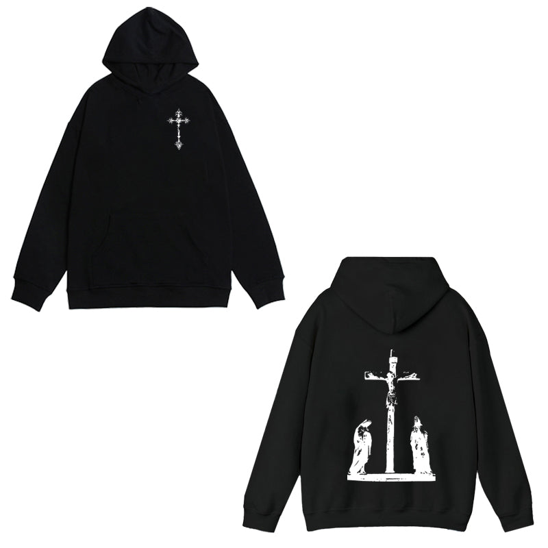 Sonicelife Double sided cross pattern hoodie emo girls gothic Y2K tops rock aesthetic streetwear harajuku casual grunge punk women's hoodie