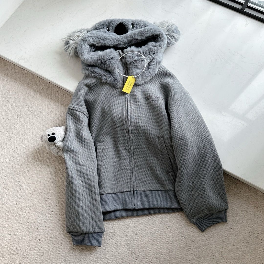 Sonicelife Bear Hooded Sweatshirts Jackets for Women 2025 Autumn Winter Clothing Korean Fashion Cute Y2k Tops Casual Zipper Hoodies Coats