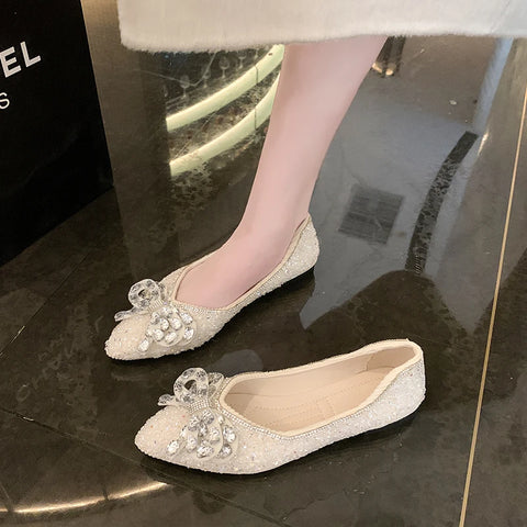 Sonicelife 2025 Spring Woman Elegant Square Toe Sequins Kawaii Ballet Flats Barefoot Designer Luxury   Female Shoes Party