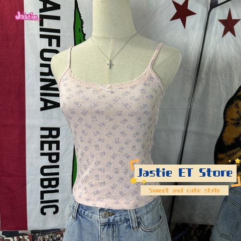 Sonicelife Cute Teddy Bear Print Lace Lace Suspender Casual Sweet Women's Tank Top Loose Elastic Waist Shorts Sets For Women 2 Pieces 2025