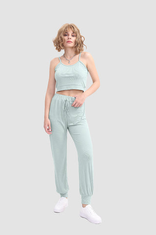 Sonicelife-Crop Cami Knit Top & Drawstring Waist Pants