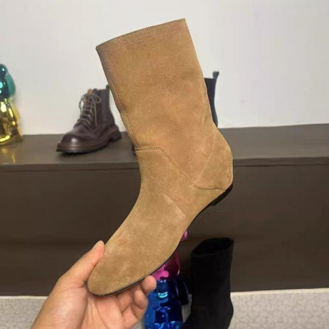 Sonicelife 2025  Autumn Winter Women Boots Mid-Calf  Boots Brand Fashion Female Stretch Cotton Fabric Slip-on Boots Flat Shoes Woman