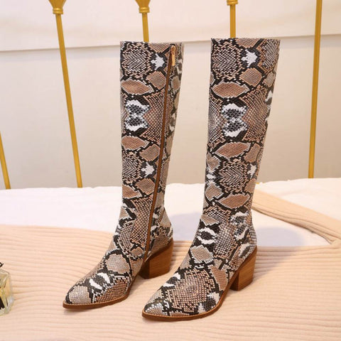 thanksgiving outfit Sonicelife 2020 Cowboy boots Knee high print Pointed toe heel Brand women boots wedges shoes Big size 44