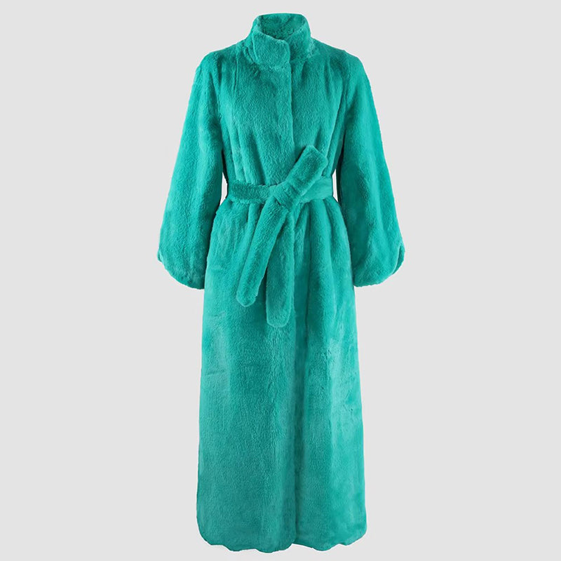 christmas outfit Sonicelife Autumn Winter Warm Soft Fluffy Floor Length Faux Fur Coat Women Scallop Trim Plus Size Maxi Overcoat 4xl 5xl 6xl 7xl