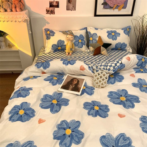 Sonicelife Ins Pink Flowers Bedding Set Fashion Flat Sheet Duvet Cover No Filling Pillowcase Twin Full Queen Nordic Boy Girl Bed Linen