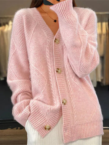 Black Friday Sonicelife Casual Knitted Solid V-neck Cardigan Women Loose Solid Single-Breasted Pullover Sweaters Female Autumn Chic Street Daily Outwear