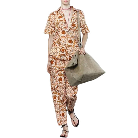 Sonicelife Women's Printed Shirt Style Top with Elastic Tie Up High Waisted Casual Versatile Pants Set New