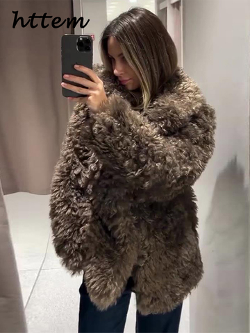 Sonicelife Vintage Women's Fluffy Fur Coat Loose Lapel Long Sleeve Female Furry Jacket 2024 Autumn Winter Lady Street Solid Thicken Outwear