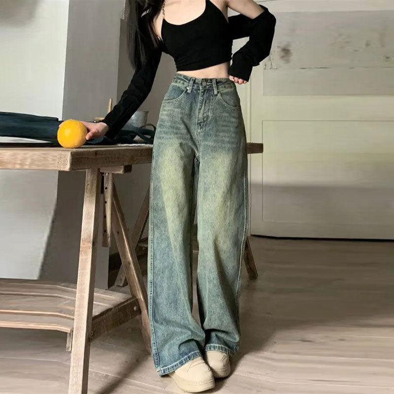 Sonicelife Y2k Baggy Wide Leg Jeans Women Vintage Street Wear Washed Denim Pants Grunge Basic Slouchy Blue Female Trousers New