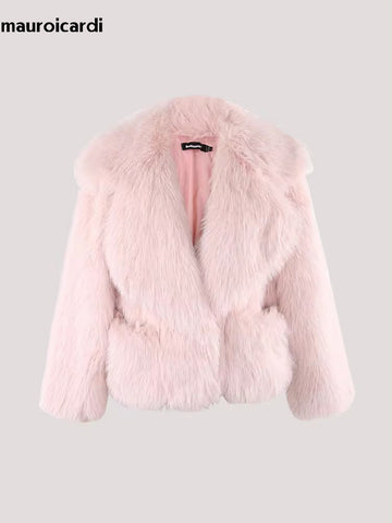 christmas outfit Sonicelife Winter Short Oversized Hairy Soft Thick Warm Black Faux Fur Coat Women Loose Luxury Blue White Pink Fluffy Jacket