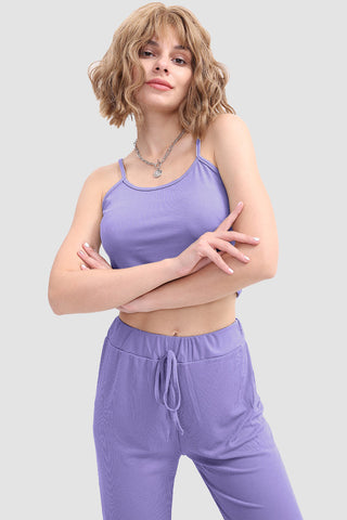 Sonicelife-Crop Cami Knit Top & Drawstring Waist Pants