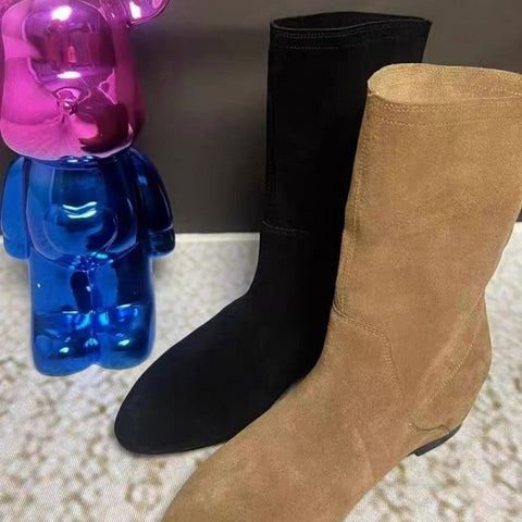 Sonicelife 2025  Autumn Winter Women Boots Mid-Calf  Boots Brand Fashion Female Stretch Cotton Fabric Slip-on Boots Flat Shoes Woman