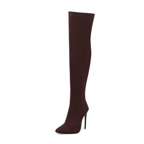 thanksgiving outfit Sonicelife Design Thigh Boots Pointed Toe Stilettos Sexy Stretch Female Booties Size 45 46 47 48 Fashion Party Shoes