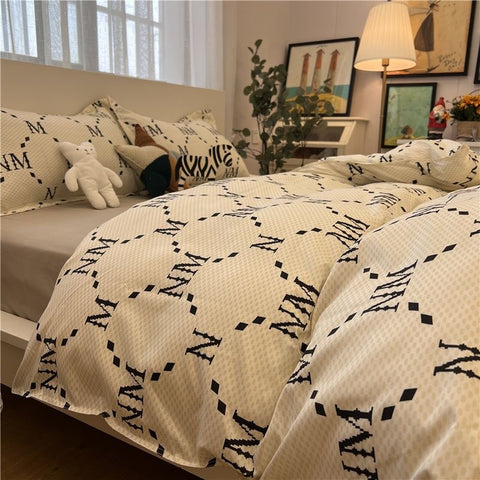 Sonicelife White And Black Stripe Simple Bedding Set Nordic Style Quilt Cover Modern Home Textile Full Size For Kids Adults  Soft Polyester