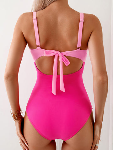 Sonicelife-Contrast Patchwork One-Piece Swimsuit