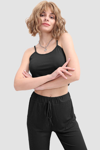 Sonicelife-Crop Cami Knit Top & Drawstring Waist Pants