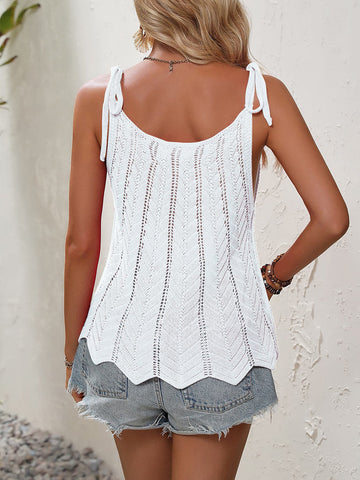 Sonicelife-Tied Openwork Scoop Neck Sleeveless Tank