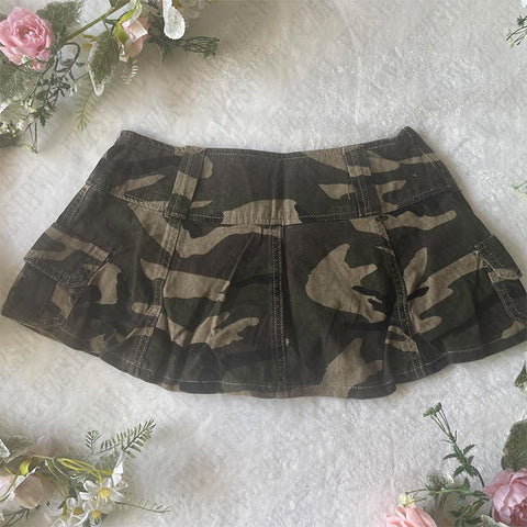 Sonicelife Women's Skirt Mini Streetwear Hip Hop Rock vintage Punk Gothic Y2K Emo Girl Chic sexy Cute Bow Camouflage Harajuku Grunge Skirt