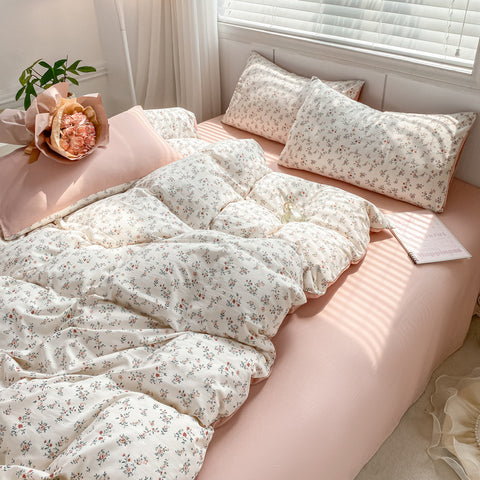 Sonicelife 2024 New Bedding Set Ins Nordic Style Flowers Washed Cotton 4 pcs Bed Sheet Set For Girls Duvet Cover and Pillowcase