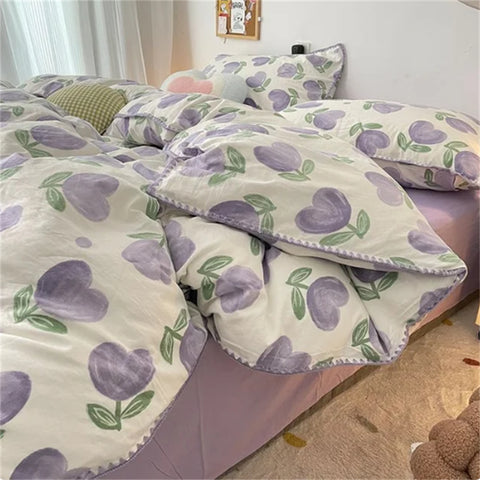 Sonicelife Floral Dream Bedding Set Soft Cotton Duvet Cover Queen King Size Pillowcase Bed Linens