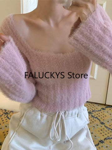 Sonicelife Sweet Solid Color Knitted Sweater Office Lady Casual Long Sleeve Blouse Women Party Y2K Crop Top Korean Fashion Autumn 2025