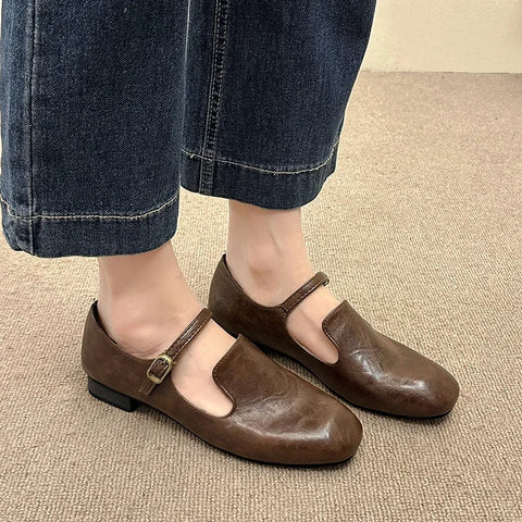 Sonicelife 2025  New British Style Lefu Women's Horse Buckle Small Leather Shoes, Versatile Retro Flat Sole  Single Shoe Heels Women
