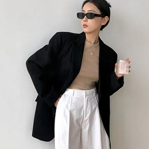 Sonicelife Gray Suit Jacket Women Autumn New Loose Long Sleeve Fashion Coat Chic Basic Simple Korean Office Ladies High Street Jacket