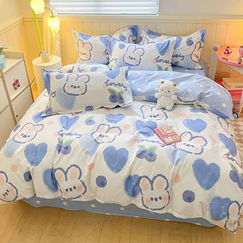 Sonicelife Cute Kids Bedding Set Rabbit Dinosaur No Filler Single Queen Size Duvet Cover Flat Sheet Pillowcase Girls Boys Comforter Duvet