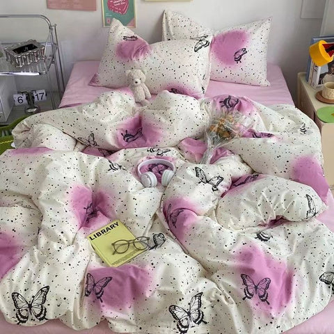 Sonicelife Fashion Duvet Cover Set Korean Ins Style 2024 New Flat Sheet Pillowcase No Filler Kids Adult Bedding Set Twin Queen Bed Linen