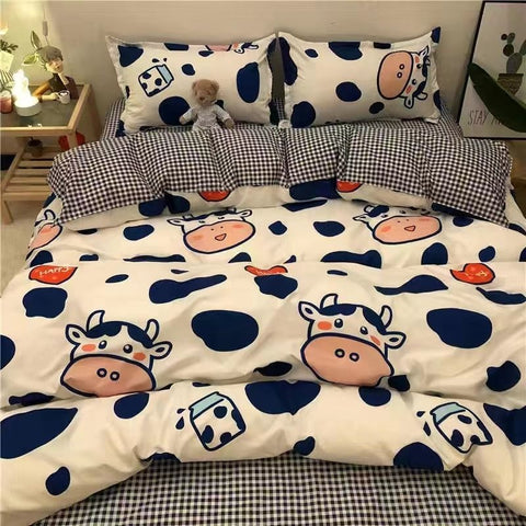 Sonicelife Black And White Panda Bedding Set Cute Cartooon Animals Soft Duvet Cover Solid Flat Sheet For Kids Girls Double Queen Full Size