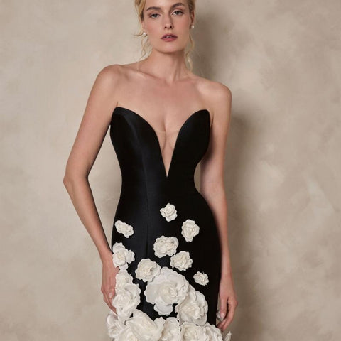 Sonicelife Customized 3D Flowers Mermaid V Neck robes de soirée Strapless Backless After Party Floor-Length Sleeveless Prom Dress-(PRE-ORDER)