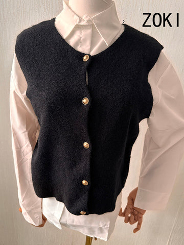 Sonicelife Gold Buttons Cardigan Vests Women Vintage Simple Sleeveless Gray Knitted Jackets Vest Fall Casual Lady Slim Harajuku Tops